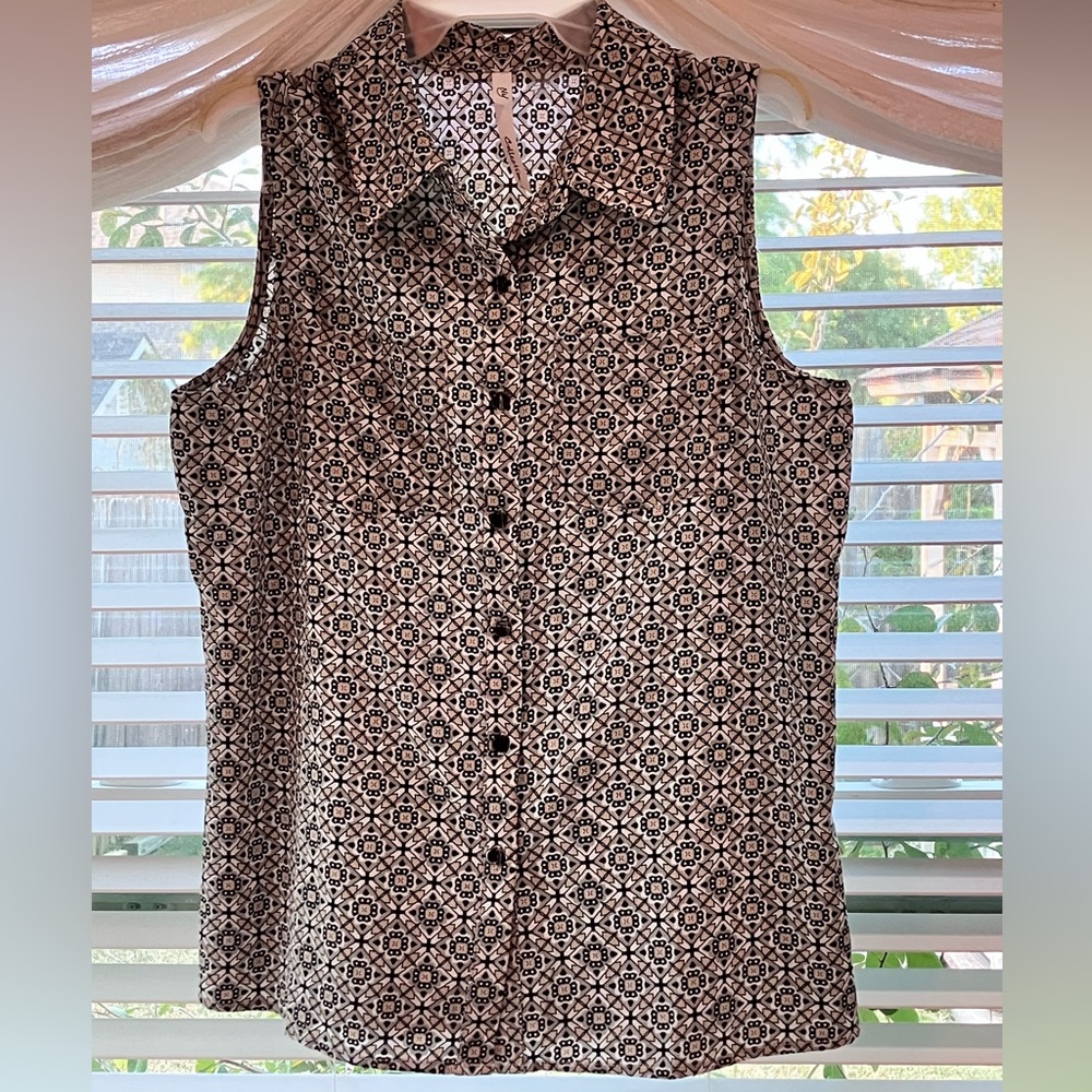 NY Collection Blue and Black Patterned Blouse